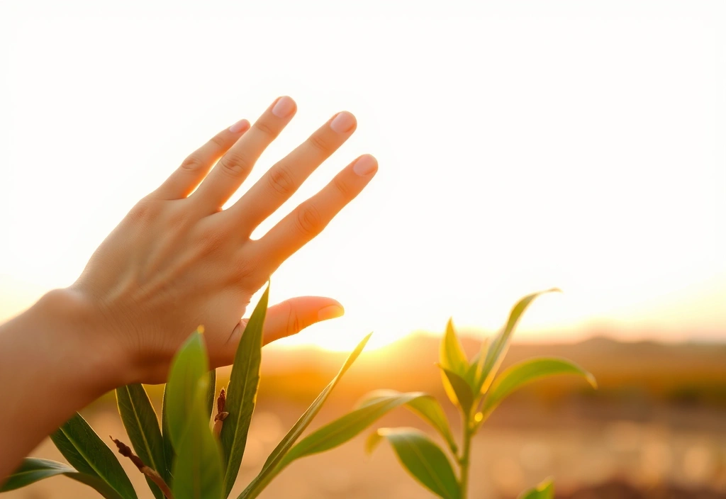 A person's hand gently touching a plant, symbolizing the connection between nature and holistic health