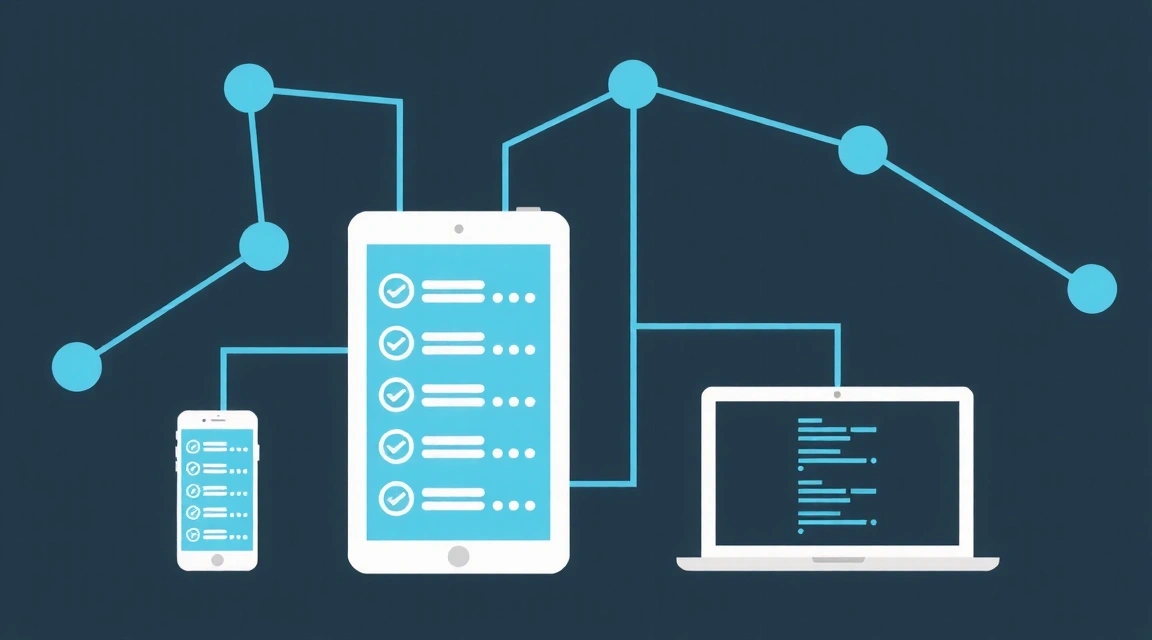 A stylized representation of data flowing through digital networks, with various devices connected, symbolizing data collection.