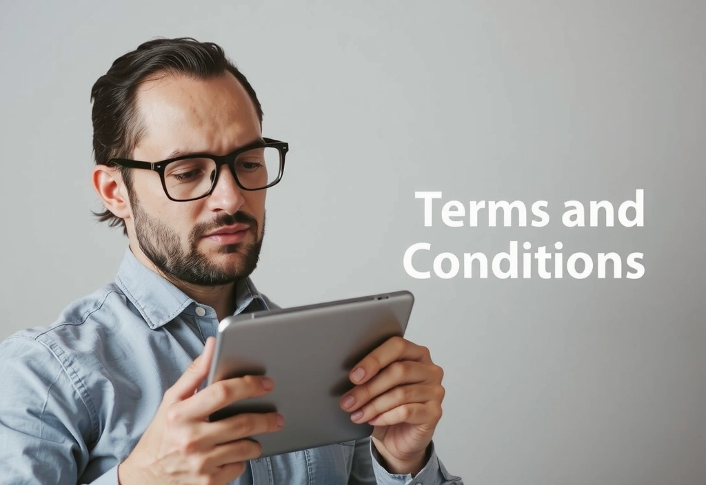 Person reading terms and conditions on a tablet